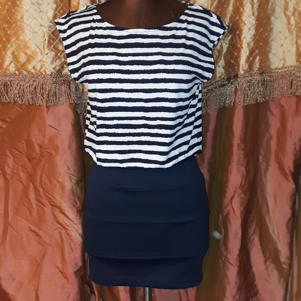 Body Central Mini Dress Stretch Skirt Stripe Top